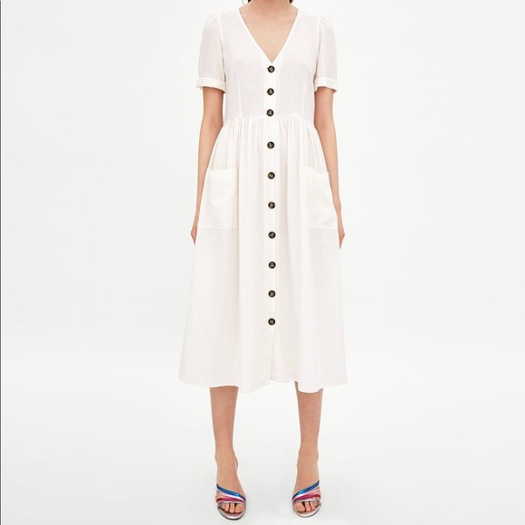 Zara Dresses & Skirts - ZARA MIDI DRESS WITH BUTTONS in (ECRU) (XS)